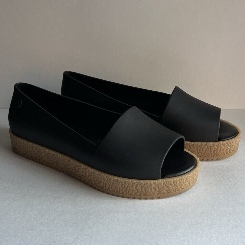 Melissa Womens Puzzle Flats 8 Platform Slip On Open Toe Black Rubber Scent